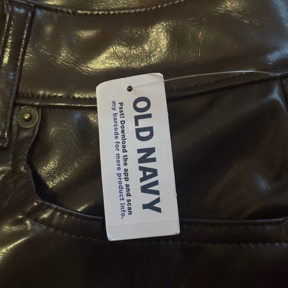 NWT Old Navy Faux Leather Barrel Leg Pants Brown Size 4 Tall - Picture 8 of 12